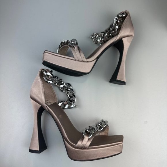 Jeffrey Campbell Silverlake Platform Heel in Taupe Satin Silver - Picture 10 of 13